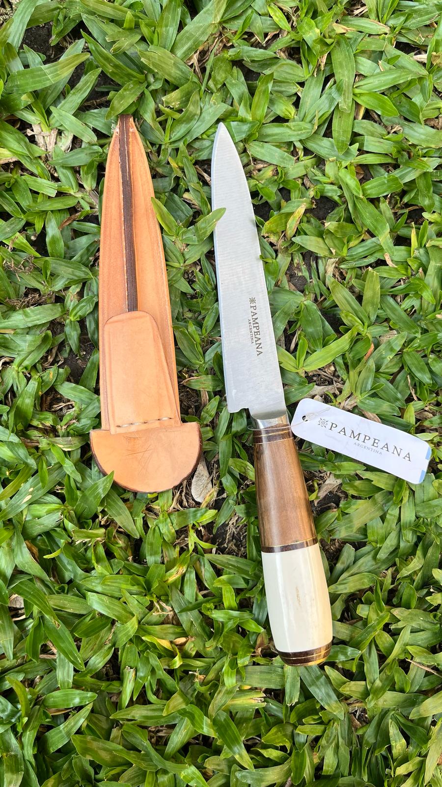 Cuchillo Pampeana 14cm Madera y Hueso Blanco