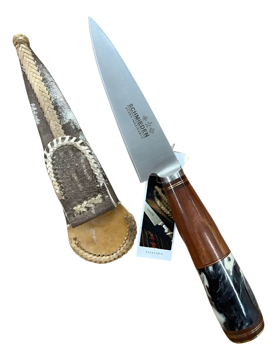 Cuchillo 12cm Madera y Hueso con Vaina de Cuero